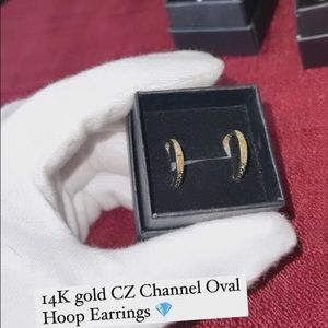 THAN UNLIMITED JEWELRY
14K gold RD CZ Channel Oval Hoop Earrings 💎